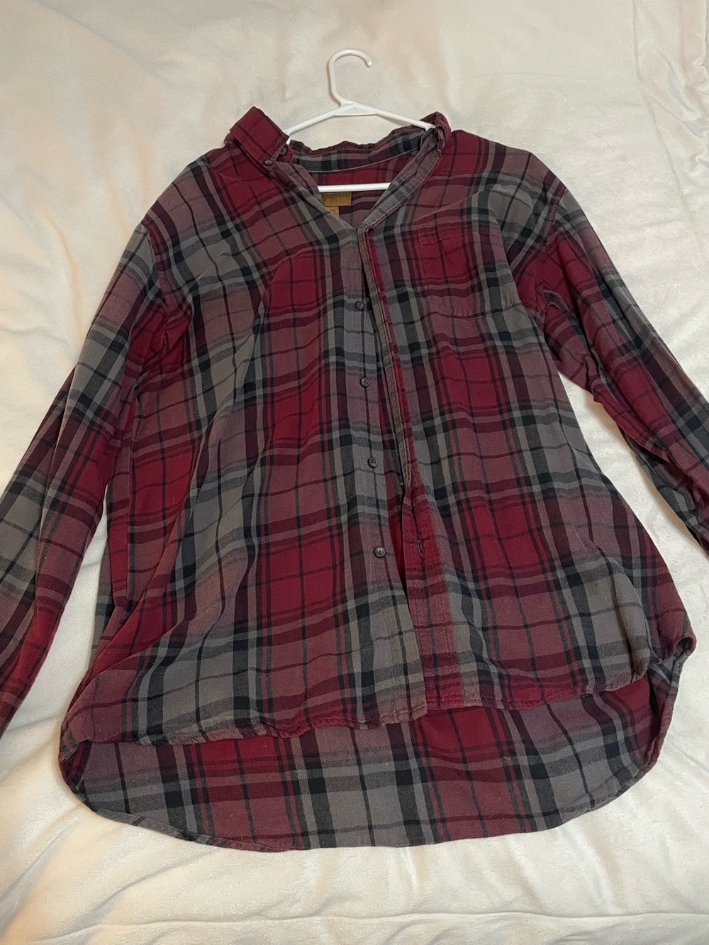 St. John's Bay Burgundy and Gray Plaid Casual Button-Down Shirt